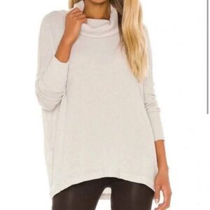 Free People Juicy Long Sleeve Waffle Weave Split Back top in Stone Cold Cream